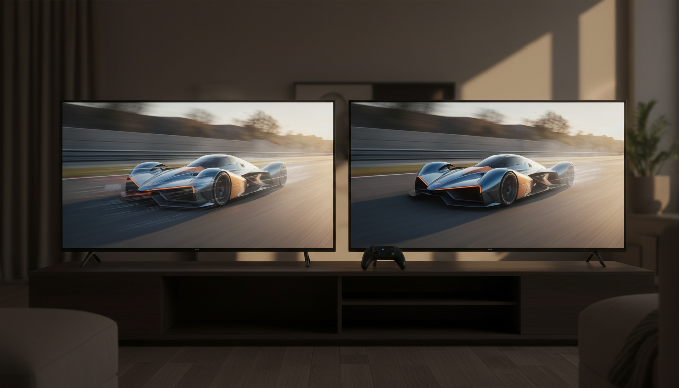 Illustration of two TVs side by side showing blurry and smooth motion, representing 60Hz vs 120Hz TV refresh rates