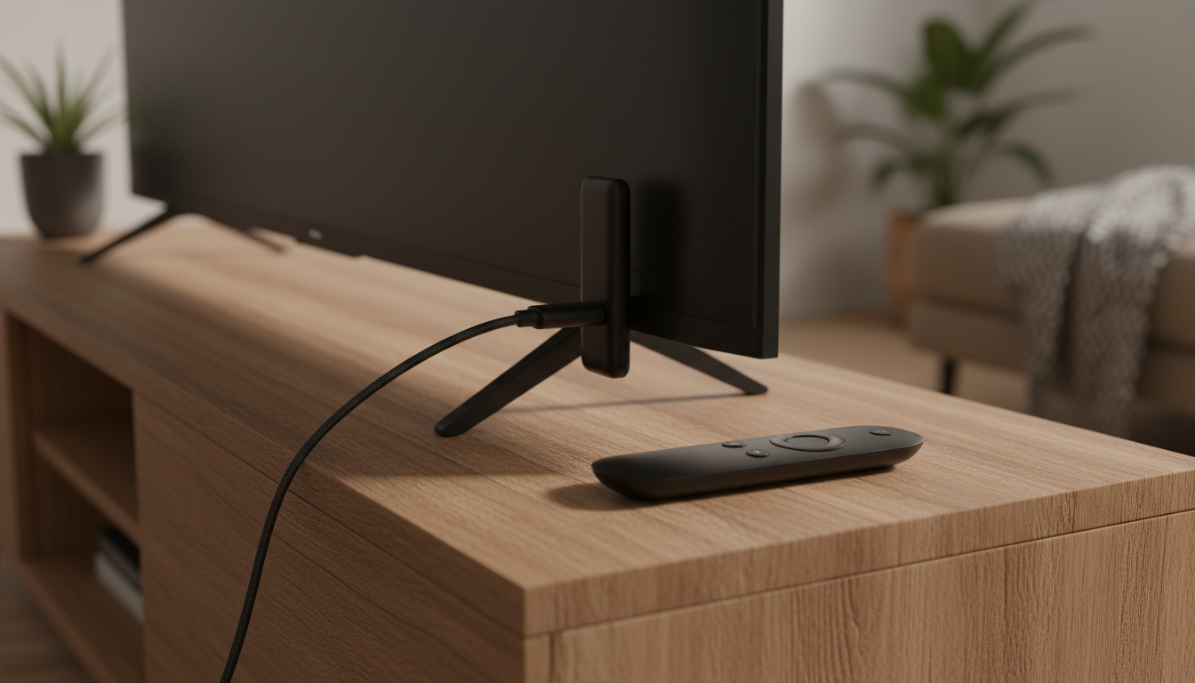 Illustration of a generic streaming dongle plugged into a TV, representing the G96 TV stick