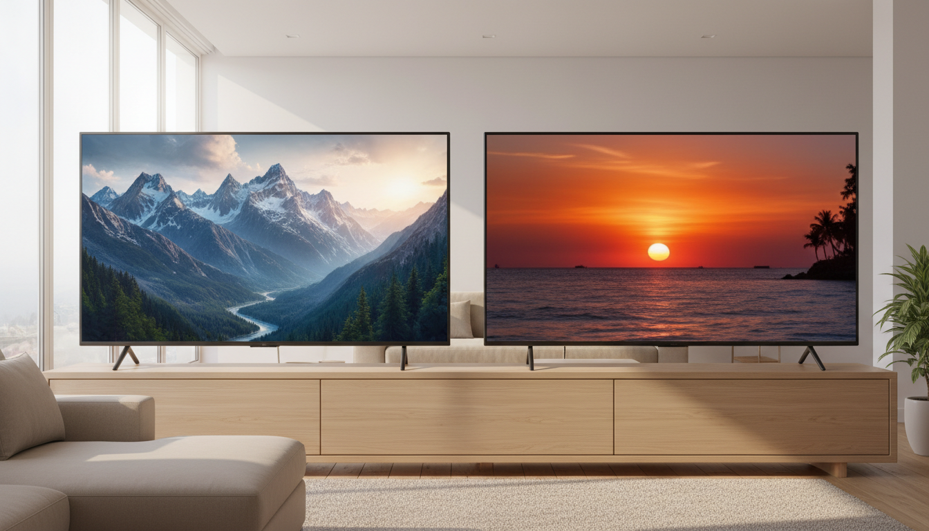 Illustration of two 4K TVs side by side, representing the TCL vs Hisense TV comparison