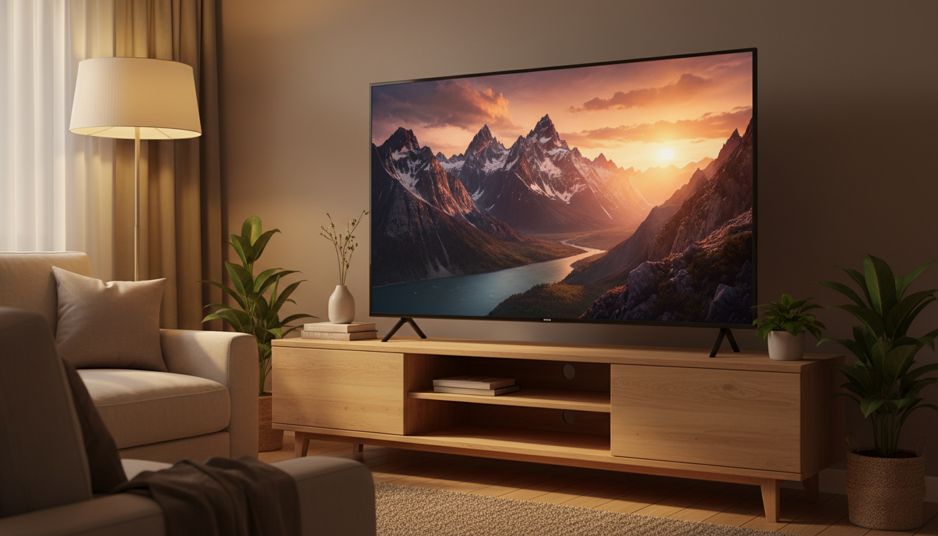 Illustration of a 65-inch 4K TV in a living room, representing the Vizio V4K65X-08